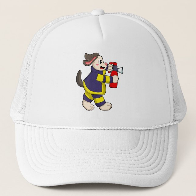 Dog as Firefighter with Fire extinguisher Trucker Hat (Front)