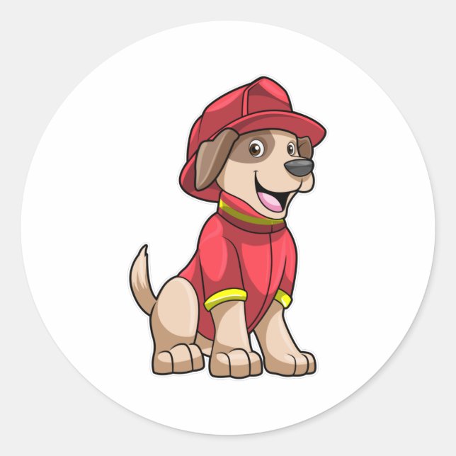 Dog as Firefighter with Fire helmet Classic Round Sticker (Front)