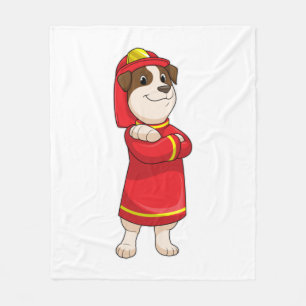 Dog as Firefighter with Helmet Fleece Blanket