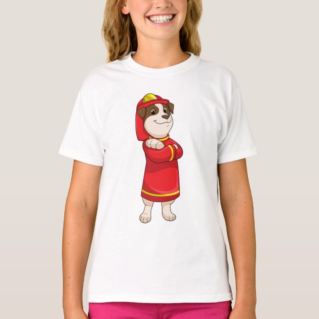 Dog as Firefighter with Helmet T-Shirt (Front)