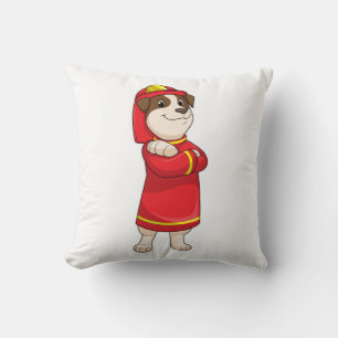 Dog as Firefighter with Helmet Throw Pillow