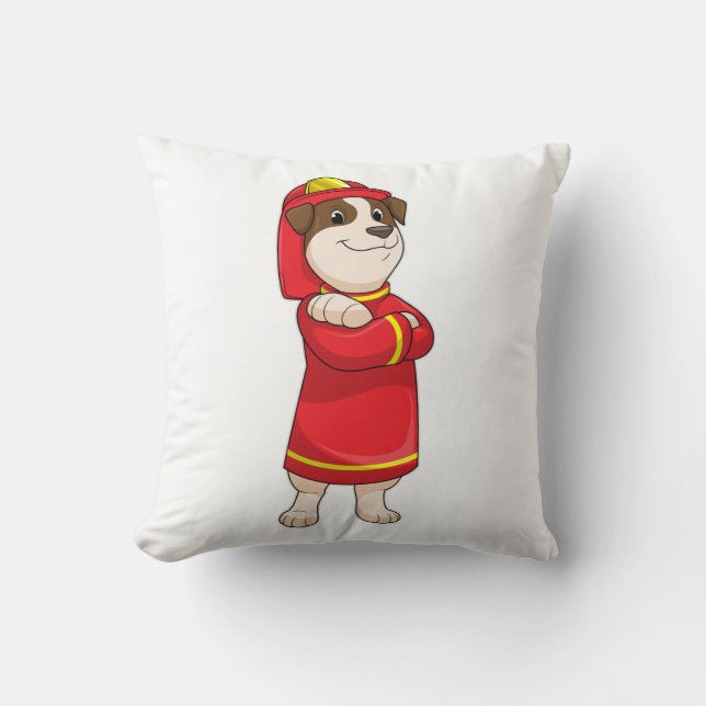 Dog as Firefighter with Helmet Throw Pillow (Front)