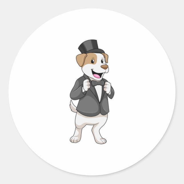 Dog as Groom with Ribbon Classic Round Sticker (Front)