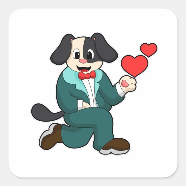Dog as Groom with Suit & Tie Square Sticker (Front)