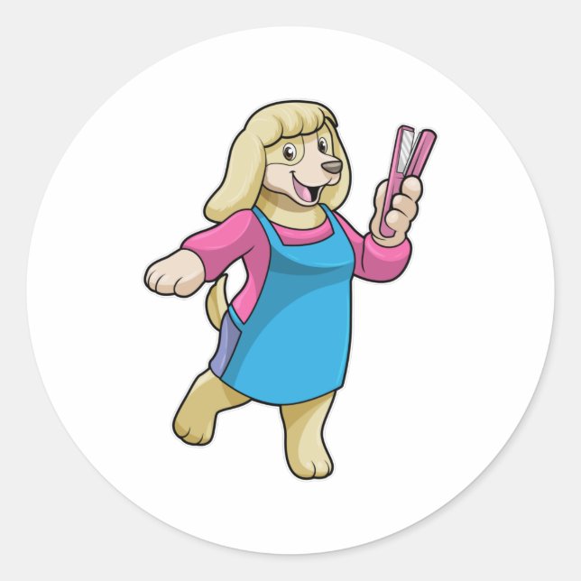 Dog as Hairdresser with Comb Classic Round Sticker (Front)