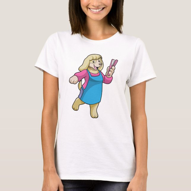 Dog as Hairdresser with Comb T-Shirt (Front)