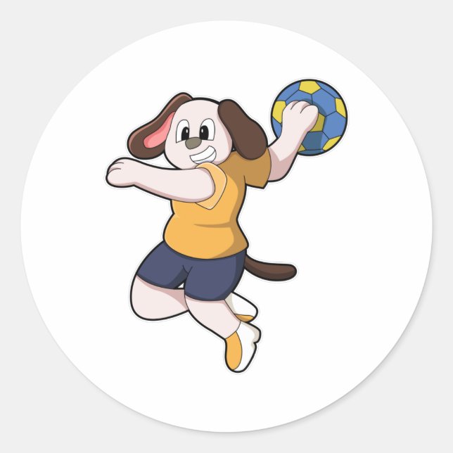 Dog as Handball player with Handball Classic Round Sticker (Front)