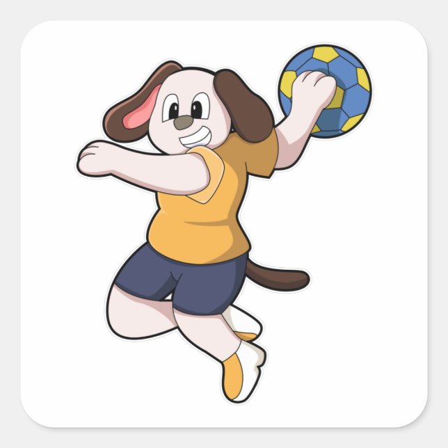 Dog as Handball player with Handball Square Sticker (Front)