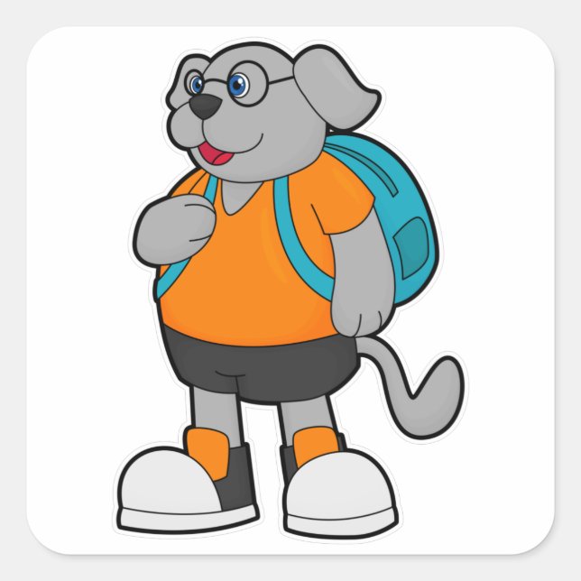 Dog as Hiker with Backpack Square Sticker (Front)