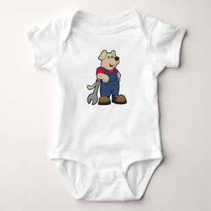 Dog as Mechanic with Wrench Baby Bodysuit