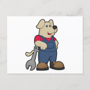Dog as Mechanic with Wrench Postcard