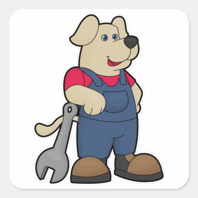 Dog as Mechanic with Wrench Square Sticker (Front)