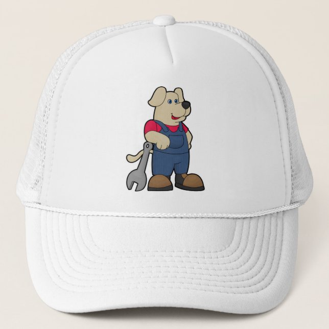 Dog as Mechanic with Wrench Trucker Hat (Front)