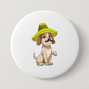 Dog as Mexican with Straw hat 3 Inch Round Button