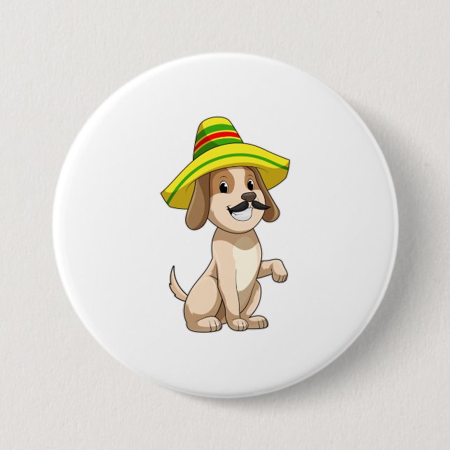 Dog as Mexican with Straw hat 3 Inch Round Button (Front)