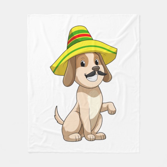 Dog as Mexican with Straw hat Fleece Blanket (Front)