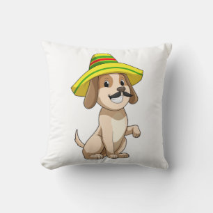 Dog as Mexican with Straw hat Throw Pillow