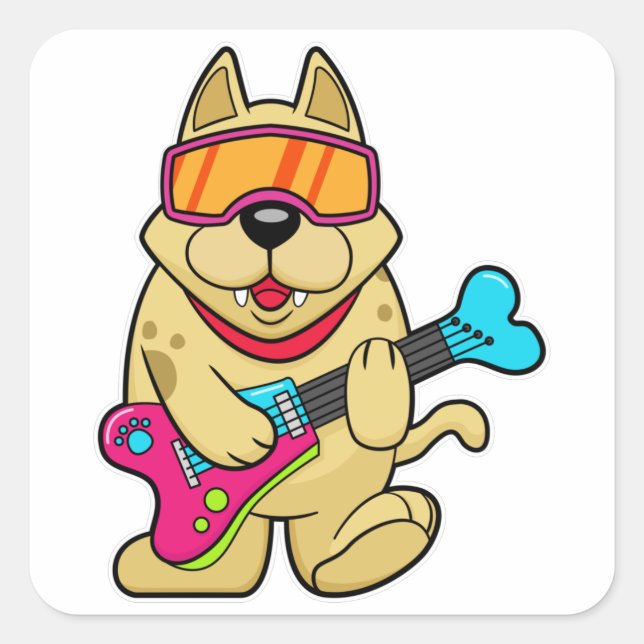 Dog as Musican with Guitar Square Sticker (Front)