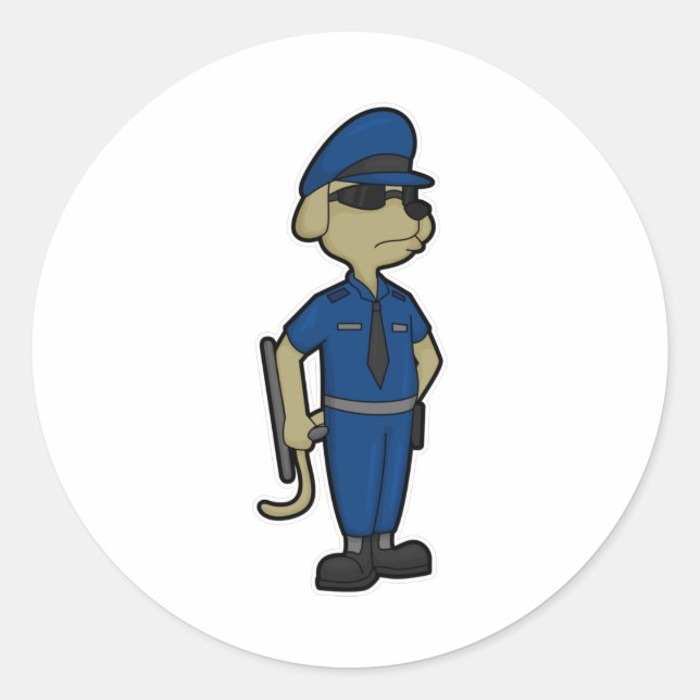 Dog as Police officer with Baton & Sunglasses Classic Round Sticker (Front)