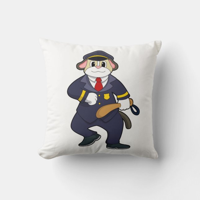 Dog as Police officer with Police uniform Throw Pillow (Front)