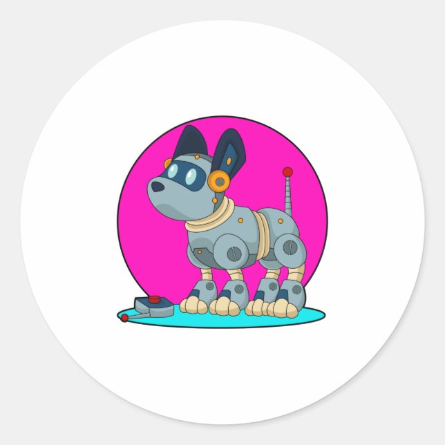 Dog as Robot Classic Round Sticker (Front)