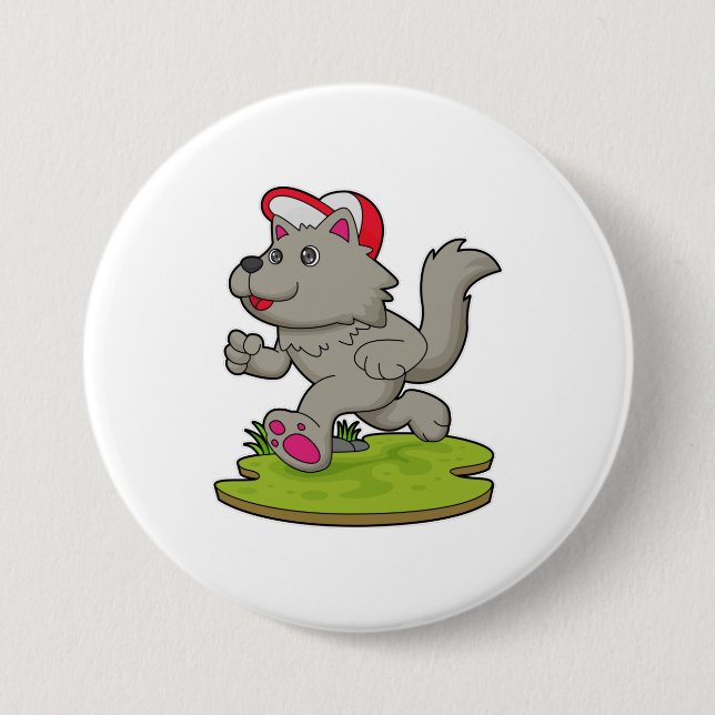 Dog as Runner with Cap 3 Inch Round Button (Front)
