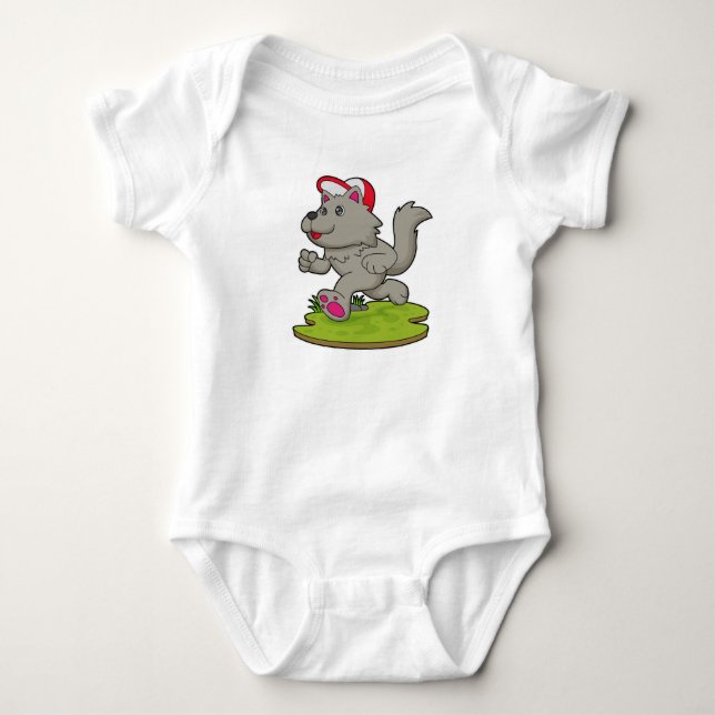 Dog as Runner with Cap Baby Bodysuit (Front)