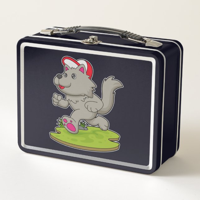 Dog as Runner with Cap Metal Lunch Box (Front)