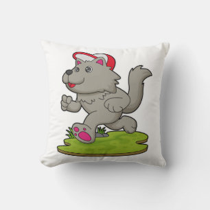Dog as Runner with Cap Throw Pillow