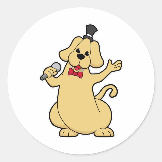 Dog as Singer with Microphone Classic Round Sticker (Front)