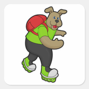 Dog as Skater with Inline skates & Backpack Square Sticker
