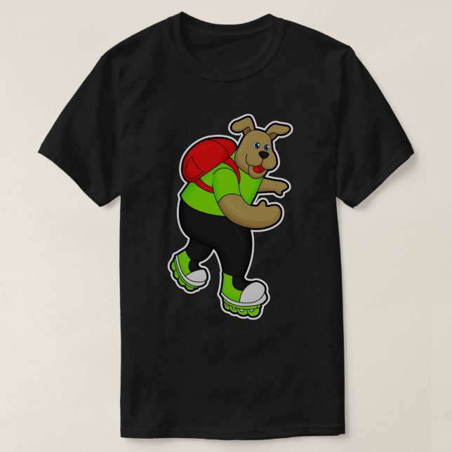 Dog as Skater with Inline skates Backpack T-Shirt (Design Front)