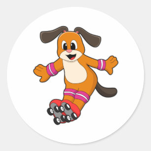 Dog as Skater with Inline skates Classic Round Sticker