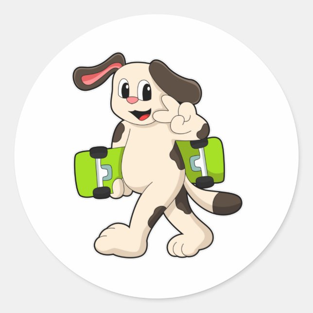 Dog as Skater with Skateboard Classic Round Sticker (Front)