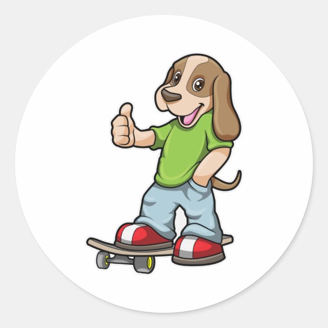 Dog as Skater with Skateboard Classic Round Sticker (Front)