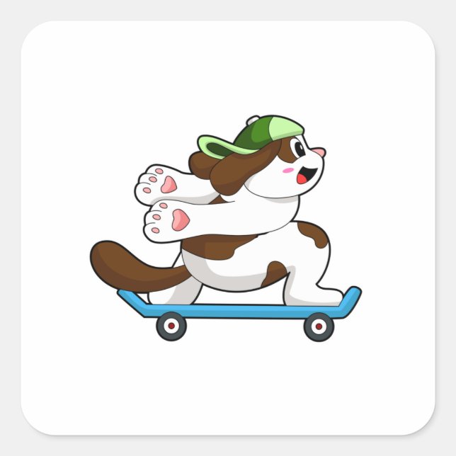 Dog as Skater with Skateboard Square Sticker (Front)