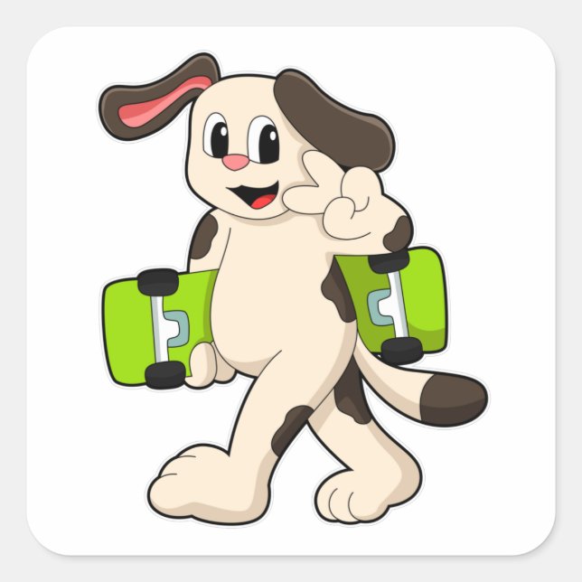 Dog as Skater with Skateboard Square Sticker (Front)