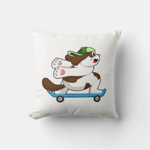 Dog as Skater with Skateboard Throw Pillow