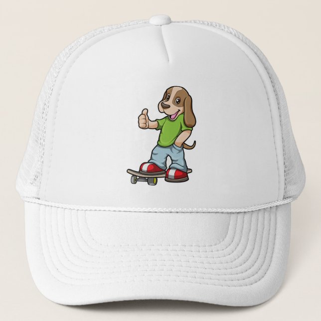 Dog as Skater with Skateboard Trucker Hat (Front)