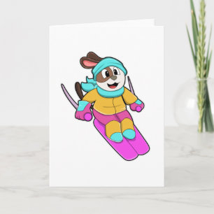Dog as Skier with Ski & Scarf Card