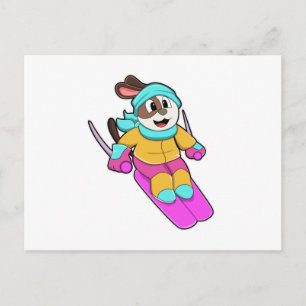 Dog as Skier with Ski & Scarf Postcard