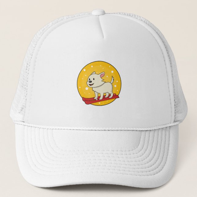 Dog as Skier with Skis Trucker Hat (Front)