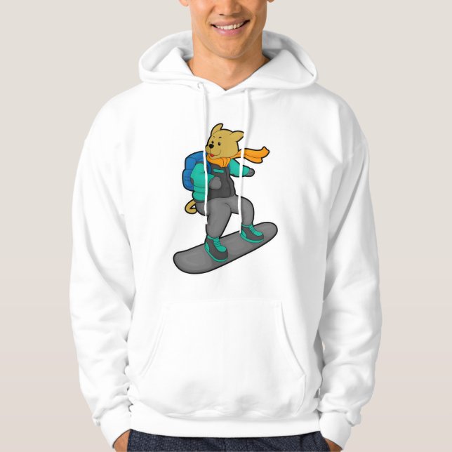 Dog as Snowboarder with Snowboard & Backpack Hoodie (Front)