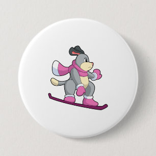 Dog as Snowboarder with Sonowboard 3 Inch Round Button