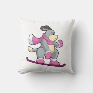Dog as Snowboarder with Sonowboard Throw Pillow