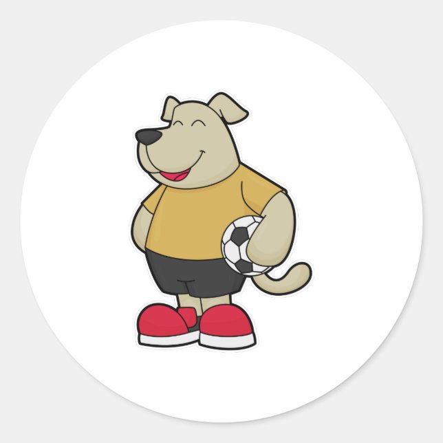 Dog as Soccer player with Soccer ball Classic Round Sticker (Front)