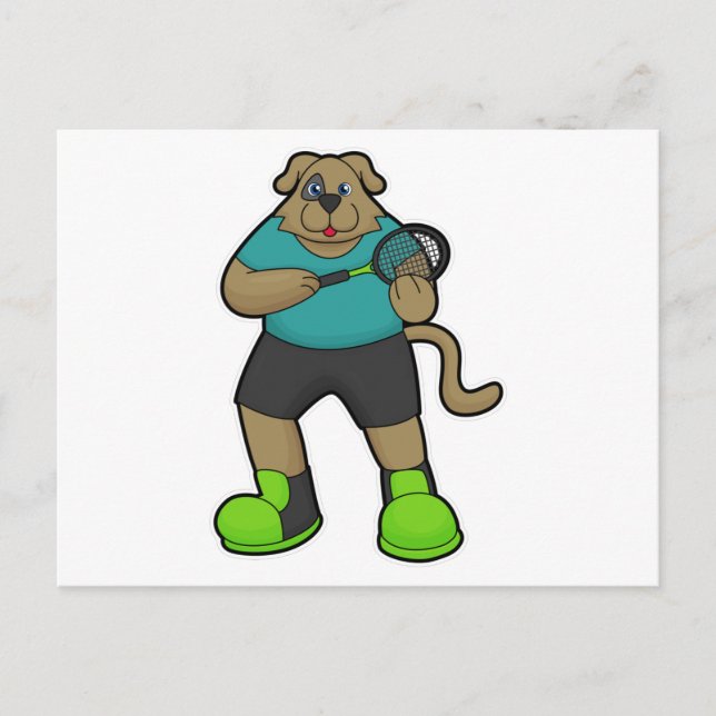 Dog as Tennis player with Tennis racket Postcard (Front)