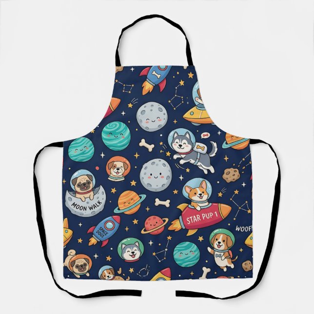 Dog Astronaut Rocket Apron – Cute Kids Pattern (Front)