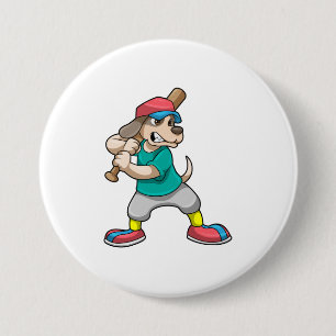 Dog at Baseball with Baseball bat 3 Inch Round Button
