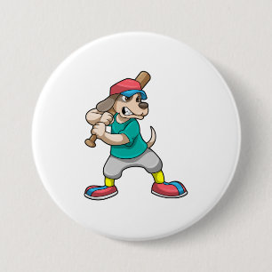 Dog at Baseball with Baseball bat 3 Inch Round Button